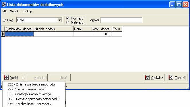 Ekran 41 Okno dodawania dokumentów dodatkowych. Na powyższym ekranie pokazano okno Lista dokumentów dodatkowych.