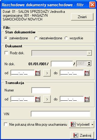 Ekran 52 Filtr modułu Magazyn samochodów wydania.