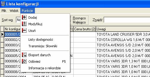 Dodatkowo warto jeszcze zwrócić uwagę na menu Funkcje zawierające 2 dodatkowe opcje: Listy dostępności wyświetla okno zawierające