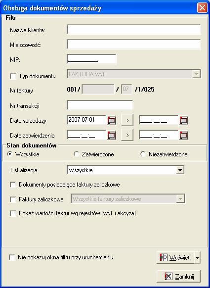 Ekran 60 Filtr modułu Dokumenty sprzedaży.