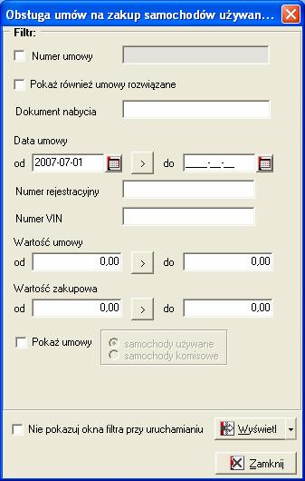 Ekran 65 Filtr modułu Umowy zakupowe.