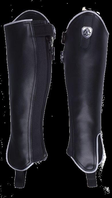 Chaps made of a high quality natural leather with a high profile at the top and elegant inserts.