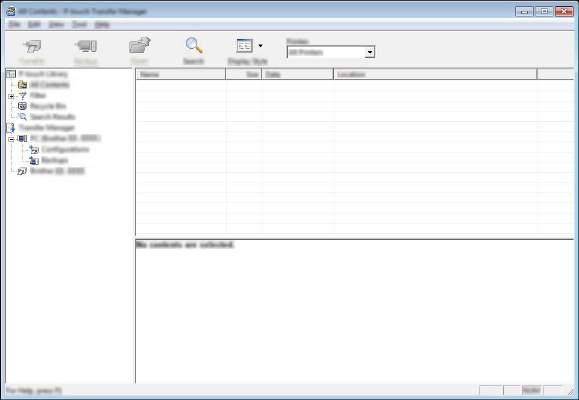 Jak korzystać z programów P-touch Transfer Manager i P-touch Library (tylko komputery z systemem Windows ) Okno główne 10 1 2 3 5 4 6 1 Pasek menu Zapewnia dostęp do różnych poleceń, pogrupowanych w