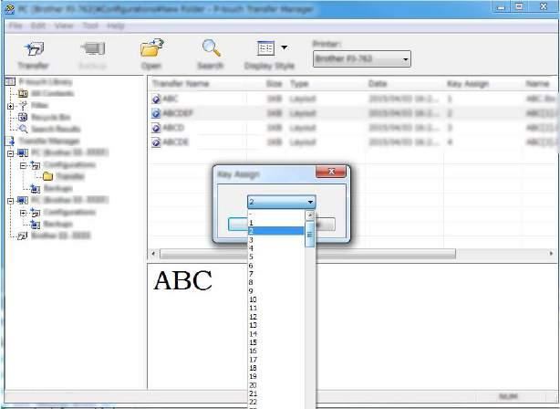Jak korzystać z programów P-touch Transfer Manager i P-touch Library (tylko komputery z systemem Windows ) e Aby zmienić numer klawisza przypisanego do pozycji, kliknij prawym przyciskiem myszy