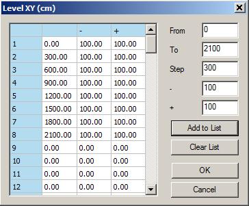 W polu Od wpisz wartość odpowiadającą pierwszemu poziomowi (0). W polu Krok wpisz względną odległość pomiędzy dwoma poziomami wzdłuż wysokości (np. 300cm).