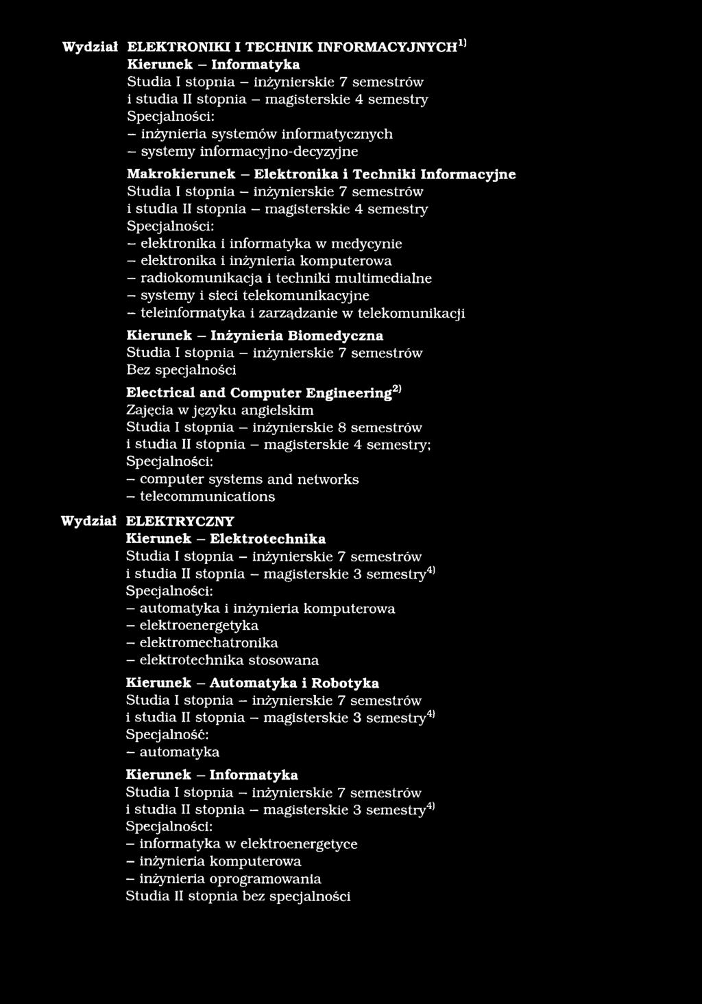 techniki multimedialne - systemy i sieci telekomunikacyjne - teleinformatyka i zarządzanie w telekomunikacji Kierunek - Inżynieria Biomedyczna Bez specjalności Electrical and Computer Engineering2