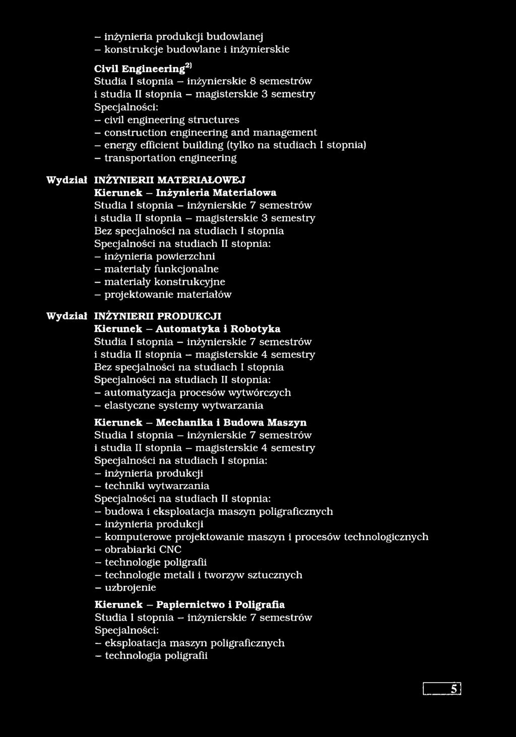 Inżynieria Materiałowa Bez specjalności na studiach I stopnia Specjalności na studiach II stopnia: - inżynieria powierzchni - materiały funkcjonalne - materiały konstrukcyjne - projektowanie