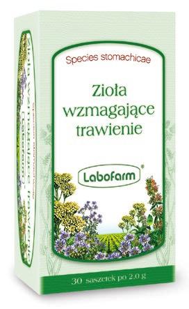 ZIOŁA WZMAGAJĄCE TRAWIENIE Z uwagi na działanie rozkurczowe, przeciwzapalne i poprawiające pasaż stosujemy u pacjentów z przeważającymi dolegliwościami bólowymi Skład jakościowy i ilościowy Jedna