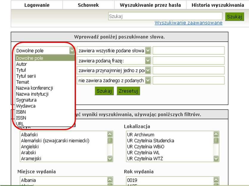 Krok drugi - wyszukiwanie publikacji w katalogu on-line poprzez opcję wyszukiwanie zaawansowane Wyszukiwanie