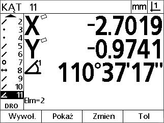 1.4 Pomiar elementów konturu Pomiar kąta Przynajmniej 4 równomiernie rozmieszczone na ramieniu kąta punkty są konieczne, aby dokonać pomiaru kąta.