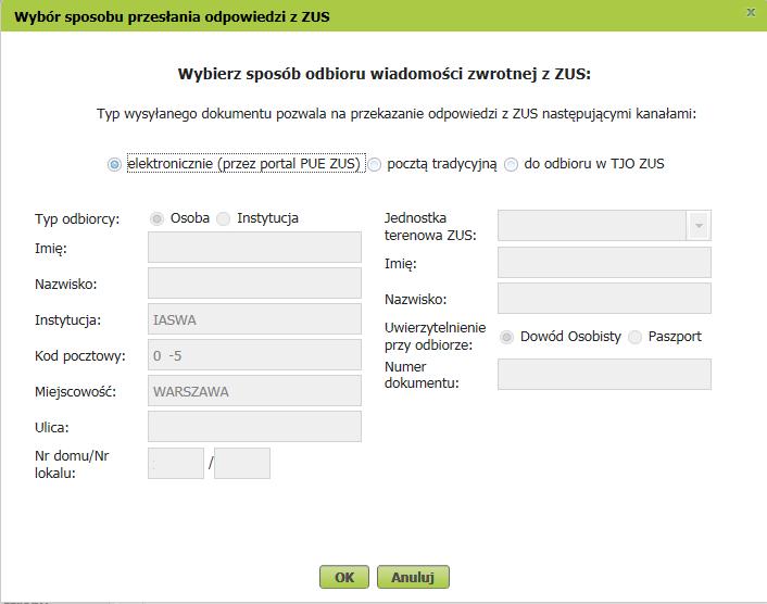 10. Należy wybrać sposób odbioru odpowiedzi.