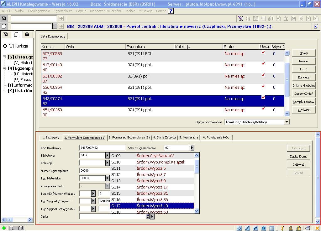 Moduł egzemplarza w bazie BSR z