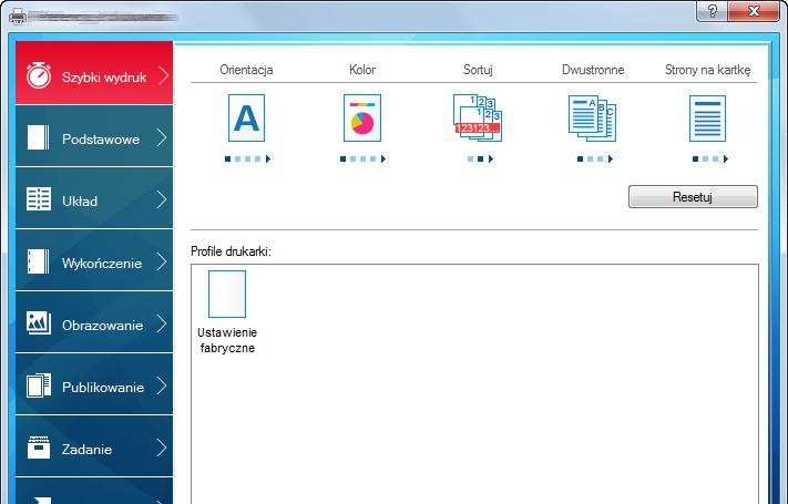 Drukowanie z komputera > Nr Opis 2 [Profile] Ustawienia sterownika drukarki można zapisywać w profilach. Zapisane profile można przywołać w dowolnym momencie.