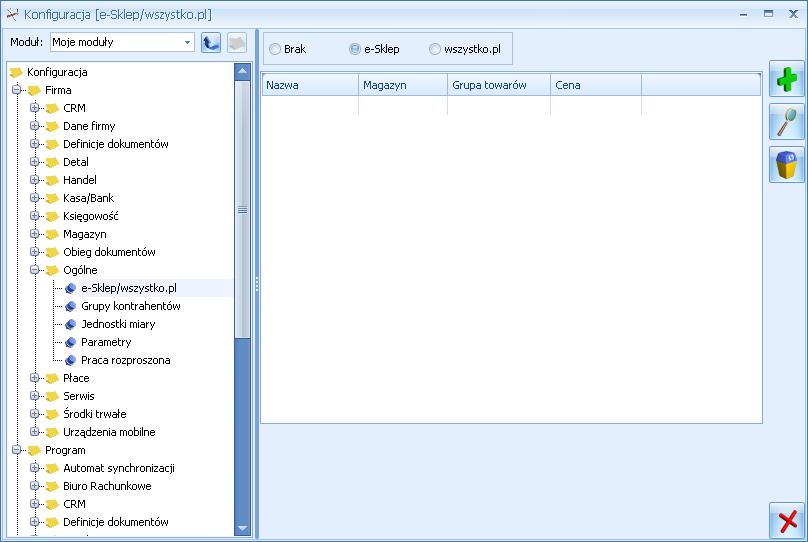 przejść do konfiguracji Comarch ERP e-sklep/wszystko.pl. Ścieżka dostępu: Konfiguracja/Firma/Ogólne/e-Sklep/wszystko.