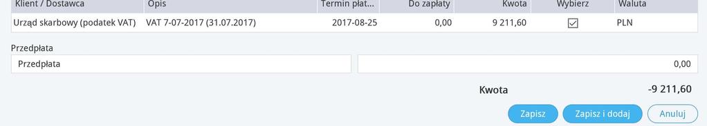 Każda płatność będzie widoczna na liście płatności oraz na fakturze zakupu.