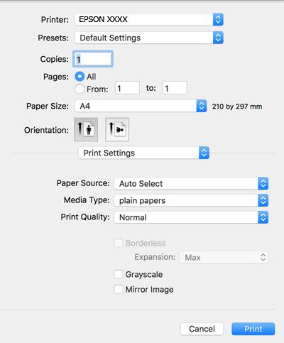 Drukowanie 5. Z menu podręcznego wybierz opcję Ustawienia druku. W systemie Mac OS X v10.8.