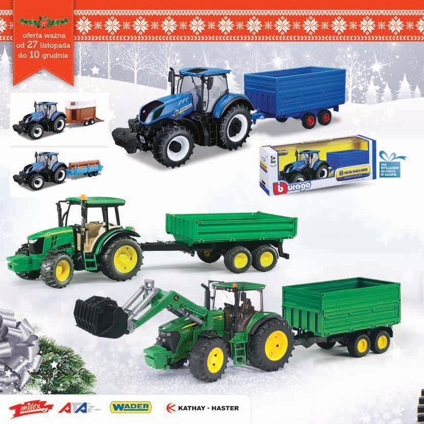 59,99 Traktor z przyczepą New Holland skala 1:32 różne rodzaje 99,99 Traktor z przyczepą John Deere skala 1:16 gumowe opony z profilowanym bieżnikiem wym.