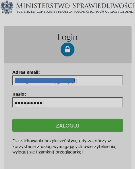 Po wciśnięciu Wstecz zostanie uruchomiony ekran logowania na którym należy wpisać login i hasło.