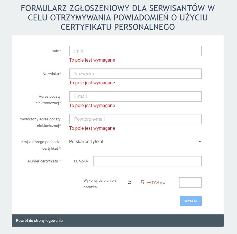 wysłana wiadomość informująca o zmianie adresu poczty elektronicznej na wcześniej podany adres