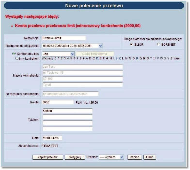 Rozdział 13 Kontrahenci 13.4. Nowy kontrahent zagraniczny W zależności od wartości usługi PRZELEWY_ZAGRANICZNE użytkownik ma możliwość zdefiniowania kontrahenta zagranicznego.