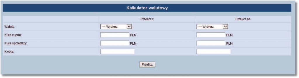 W kolumnie Przelicz z - w wierszu Waluta wybrać z dostępnej listy walutę do obliczeń, tą z której będziemy chcieli dokonać zamiany na inną.