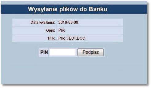 Rozdział 17 Dokumenty i pliki Po wyborze pliku i naciśnięciu przycisku [Wyślij] użytkownik zostaje przekierowany na formatkę, na której są informacje o:! dacie wysłania pliku,! opisie pliku,!