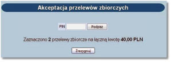 Rozdział 12 Przelewy zbiorcze Uwaga: Akcja [Akceptuj razem] nie będzie dostępna dla użytkowników posiadających przypisaną metodę autoryzacji w postaci Tokena VASCO oraz aplikacji