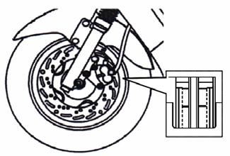 ( Sprawdzenie okładziny hamulca przedniego )( Sprawdzenie poziomu płynu hamulcowego ) Sprawdzić zacisk hamulca.