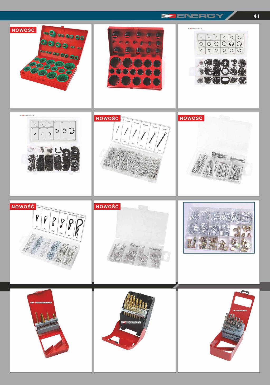 PODKŁADKI / ORINGI / SEGERY / ZAWLECZKI NE00498 Zestaw gumowych oringów 419PCS HNBR zielone NE00323 Zestaw gumowych oringów 419 elementów NE00324 Zestaw segerów zewn. 285 elementów.