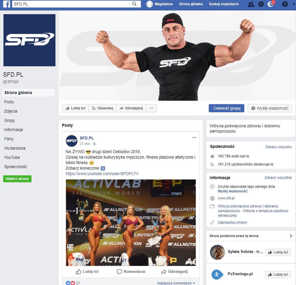 Profil spółki SFD na portalu Facebook