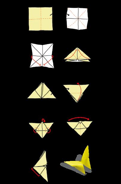 1. Rozpocznij, układając kartkę kolorową stroną ku górze. Złóż ją na pół z obu stron, a następnie rozłóż. Origami pierwszego gracza Odwróć. Złóż kartkę ukośnie z obu stron, a następnie rozłóż. 3.