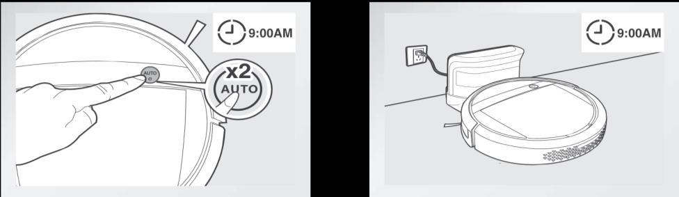 2. Anulowanie ustawień inteligentnego planowania Nacisnąć dwukrotnie przycisk trybu AUTO na urządzeniu, żeby anulować aktualny zaplanowany czas sprzątania.