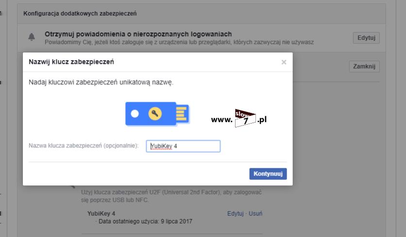 25 (Pobrane z slow7.pl) Klucz Yubico został poprawnie powiązany z serwisem Facebook.