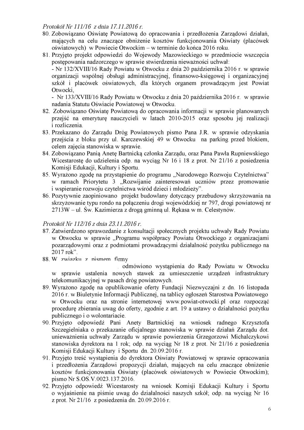 Protokół Nr 111/16 z dnia 17.11.2016 r. 80.