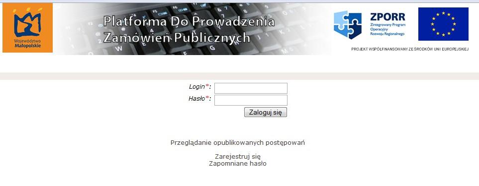 5. Rozpoczęcie pracy z systemem Aby zalogować się do systemu, należy wpisać w przeglądarce adres: www.przetargi.malopolska.