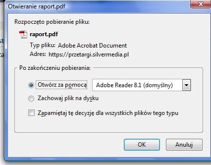 Rysunek 15: Otwieranie raportu 5.5 Identyfikacja podpisem kwalifikowanym Aby wykonawca mógł składać oferty w postępowaniu, musi zidentyfikować się kwalifikowanym podpisem cyfrowym.