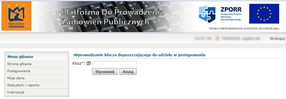 przeglądanie postępowań - menu główne -> postępowania Opcja ta służy do wyszukiwania postępowań, w których Wykonawca może wziąć udział (jeśli spełni warunki określone przez Zamawiającego i poprawnie