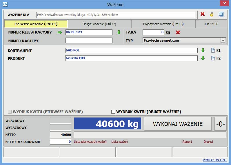 wykonywanie ważeń oraz tarowań, przeglądanie i edycję wykonanych ważeń na liście ważeń, wydruk kwitów oraz generowanie raportów.
