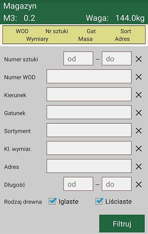 Aby tego dokonać należy przytrzymać pozycję na liście aż pojawi się okno do wprowadzenia masy lub liczby sztuk do rozchodowania. Dostępną mamy opcje Dodaj wszystkie oraz Filtruj.