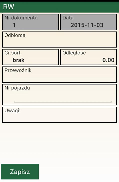 Magazyn drewna Po wejściu w menu Magazyn wyświetlana jest lista wszystkich sztuk oraz stosów przesłanych z bazy głównej na urządzenie i nierozchodowanych całkowicie.