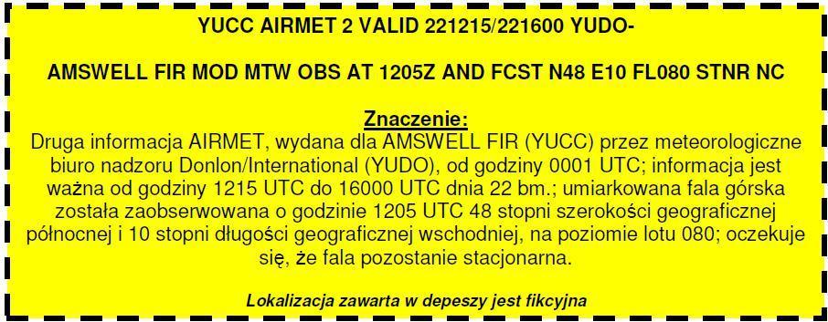 pogody, będących przedmiotem informacji AIRMET, nie włącza się żadnego dodatkowego materiału opisowego.