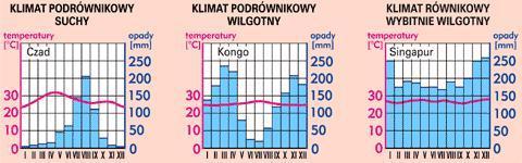 dobowe (kilkadziesiąt C); opady pojawiają się sporadycznie; klimat wilgotny panuje głównie w Azji Południowo-Wschodniej odmiana monsunowa i na wąskich pasach wybrzeży; temperatury przez cały rok nie