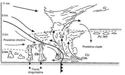 54. Fronty atmosferyczne Granica pomiędzy masami powietrza FRONT CHŁODNY II-GO RODZAJU (SZYBKI) Masa chłodnego powietrza wpycha się pod masę ciepłą.