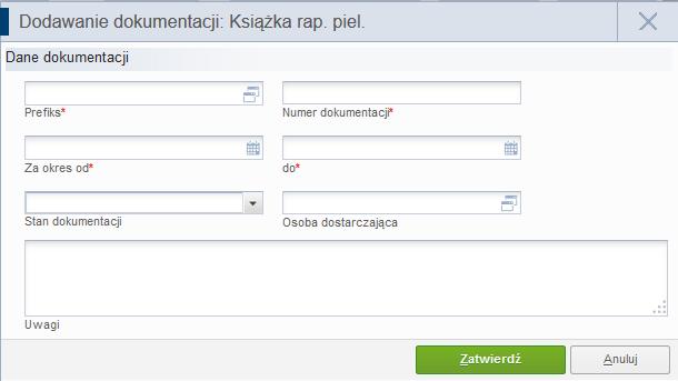 4.1.4. Książka raportów lekarskich i pielęgniarskich Oddziałowa książka raportów lekarskich. Słownikiem prefiksów jest słownik oddziałów. Prefiksem jest kod wybranego oddziału.