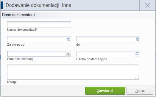 Edycja dokumentacji zbiorczej pozwala na zanotowanie zmiany stanu dokumentacji oraz jej lokalizacji (odpowiedniego archiwum).