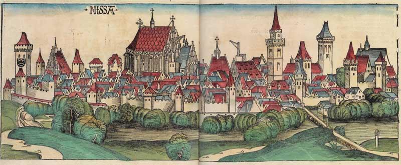 [Nysa panorama miasta w Liber cronicarum 1493] Nysa - miasto
