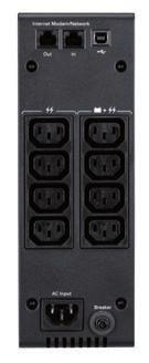 Charakterystyka elektryczna Technologia Line-Interactive (AVR z wzmacniacz + ogranicznik) Zakres napięcia wejściowego 175V-275V Napięcie wyjściowe 230 V Częstotliwość 50-60 Hz Autodetekcja Gniazda