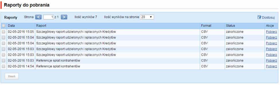 Raport Referencje spłat Kontrahentów Raport pokazujący informacje o dokonanych przez Kontrahentów spłatach. Raport generowany jest asynchronicznie.