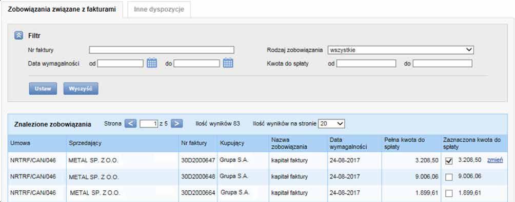 Po naciśnięciu Rozlicz wybrane poniżej zobowiązania zostaną wyświetlone na formatce Szczegóły wykonanych rozliczeń (link pokaż w kolumnie Szczegóły