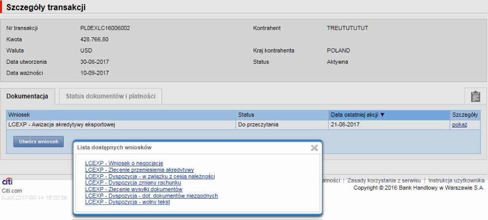 Jeżeli w kolumnie W ramach znajduje się numer referencyjny wniosku inicjującego konwersację (bo transakcja nie została jeszcze utworzona), to otworzy się formatka Szczegółów